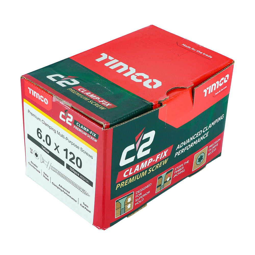 C2 Clamp-Fix Multi-Purpose Premium Screws - TX - Double Countersunk - Yellow, 6.0 x 120