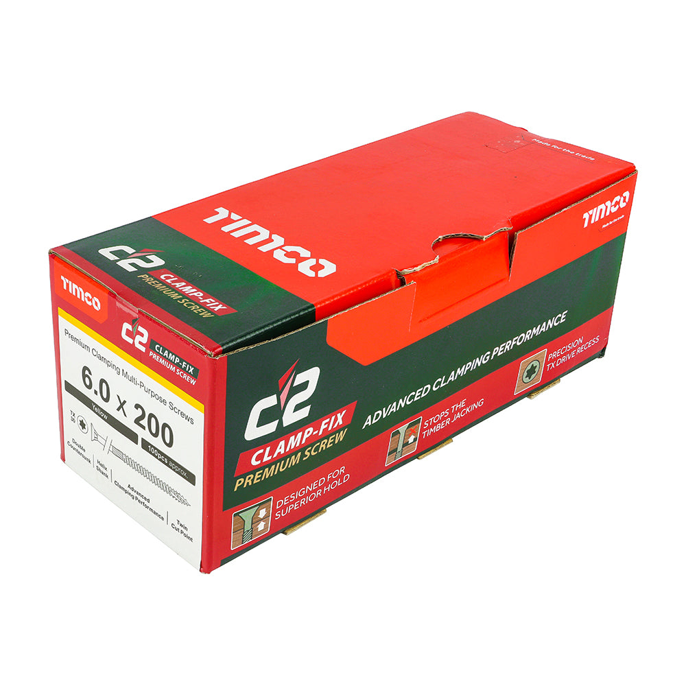 C2 Clamp-Fix Multi-Purpose Premium Screws - TX - Double Countersunk - Yellow, 6.0 x 200