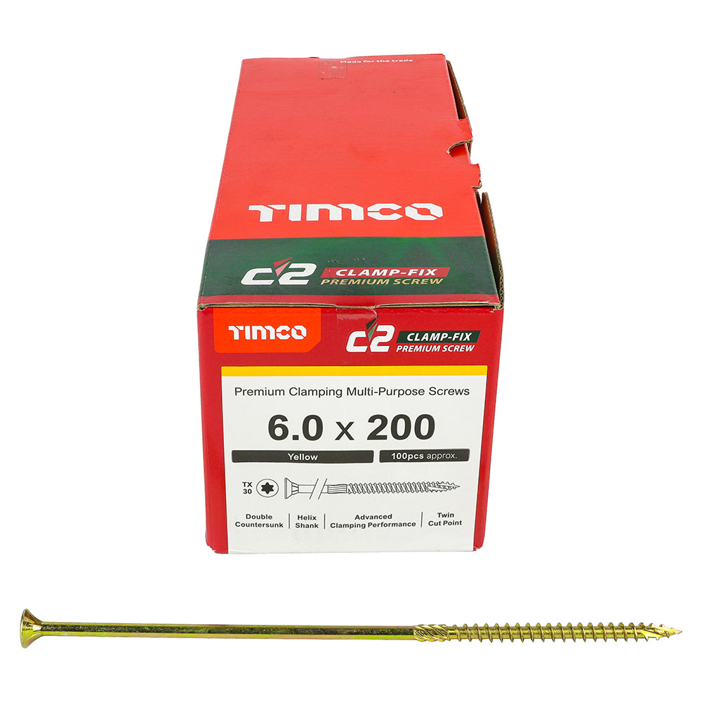 C2 Clamp-Fix Multi-Purpose Premium Screws - TX - Double Countersunk - Yellow, 6.0 x 200