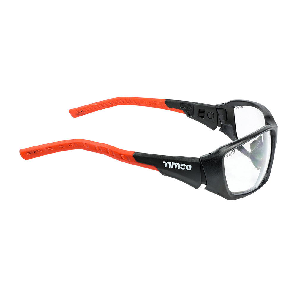 Sports Style Safety Glasses - With Adjustable Temples - Clear, One Size