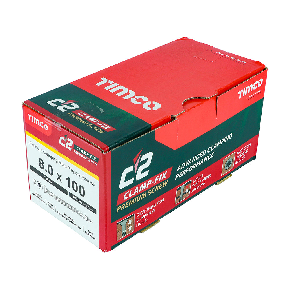 C2 Clamp-Fix Multi-Purpose Premium Screws - TX - Double Countersunk - Yellow, 8.0 x 100