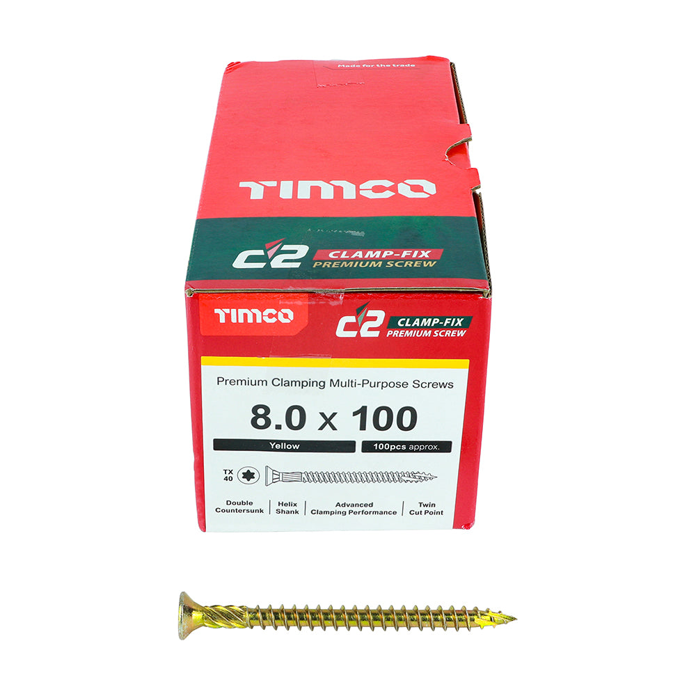 C2 Clamp-Fix Multi-Purpose Premium Screws - TX - Double Countersunk - Yellow, 8.0 x 100