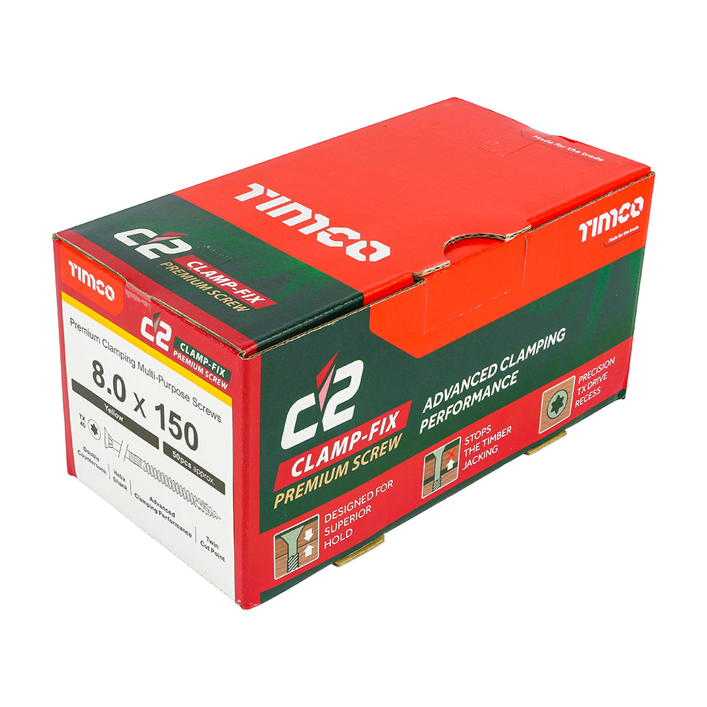 C2 Clamp-Fix Multi-Purpose Premium Screws - TX - Double Countersunk - Yellow, 8.0 x 150