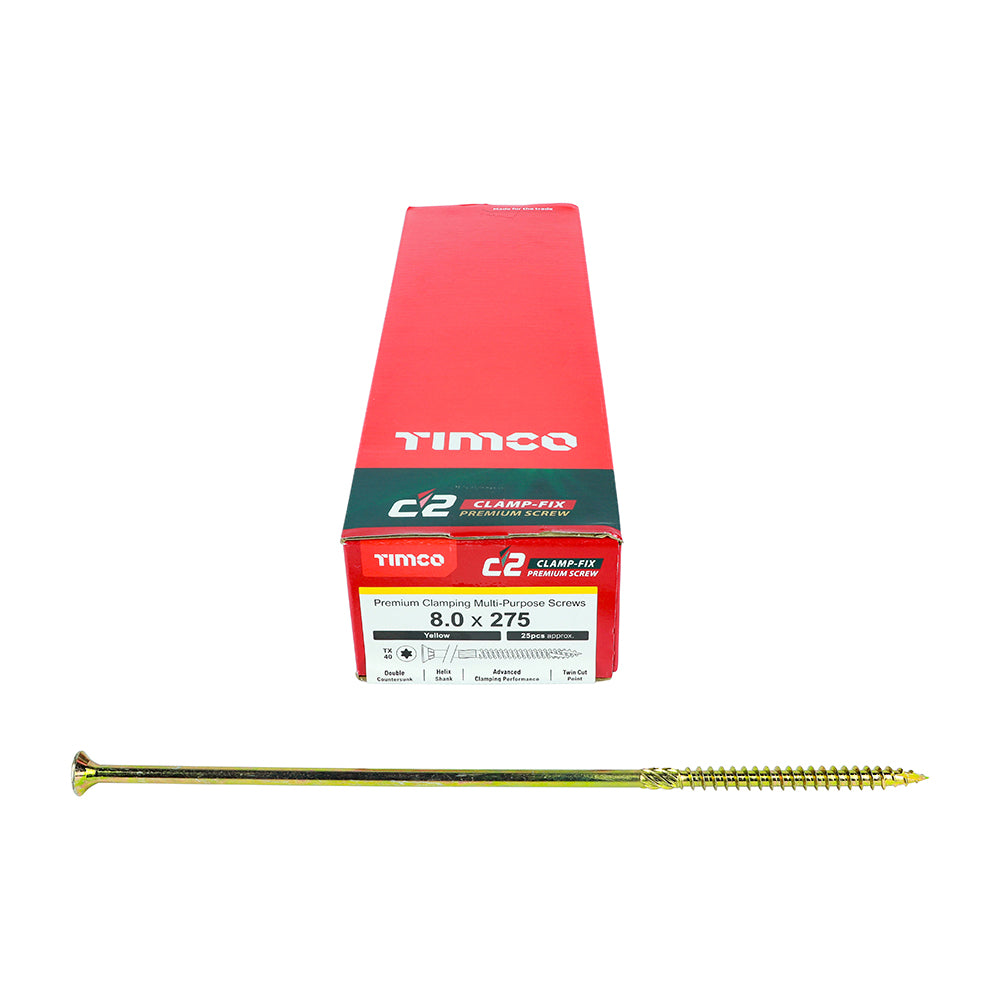 C2 Clamp-Fix Multi-Purpose Premium Screws - TX - Double Countersunk - Yellow, 8.0 x 275