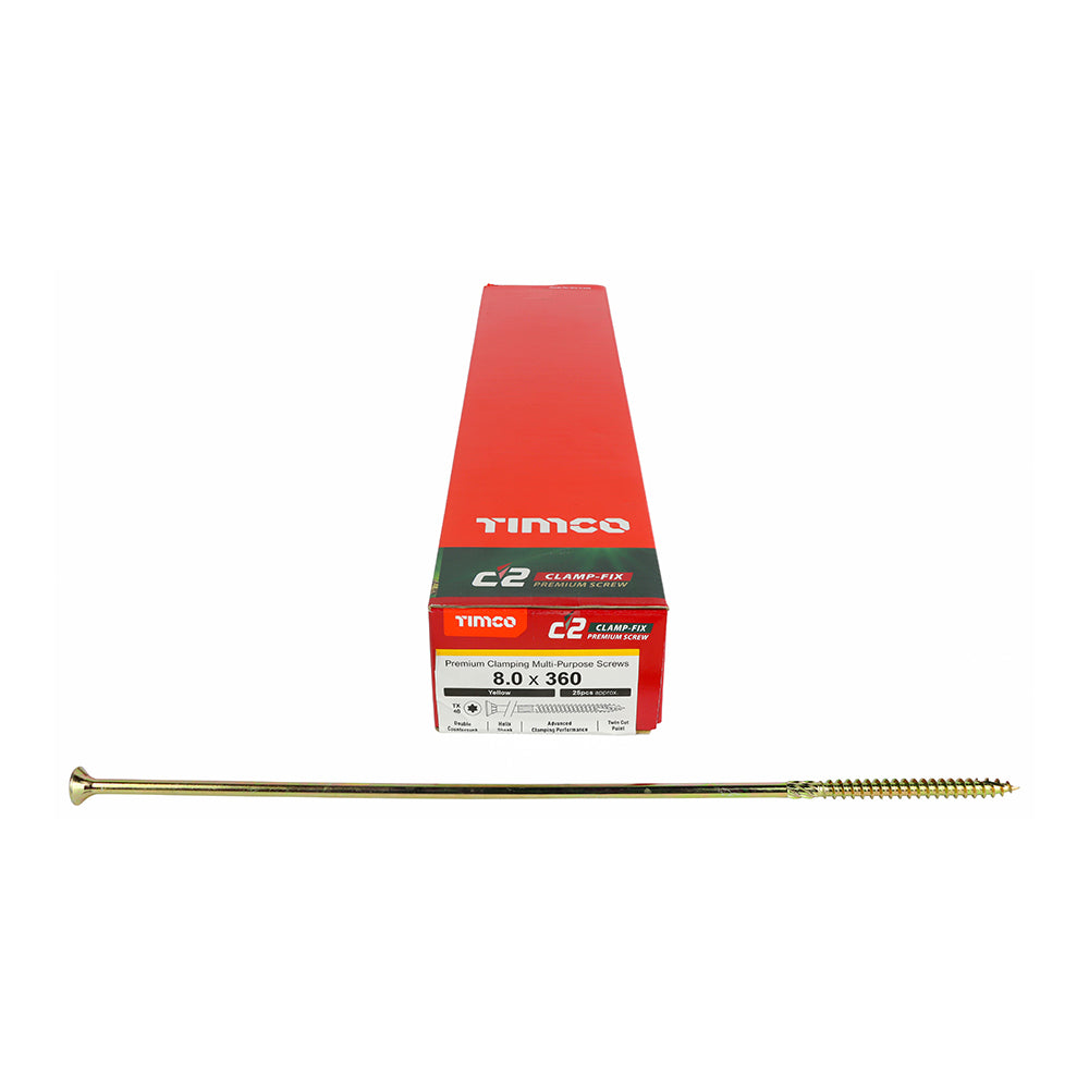 C2 Clamp-Fix Multi-Purpose Premium Screws - TX - Double Countersunk - Yellow, 8.0 x 360