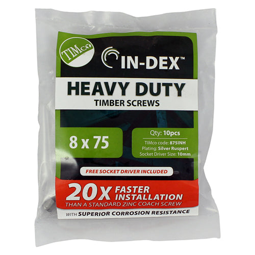 Heavy Duty Timber Screws - Hex - Exterior - Silver, 8.0 x 200, Bag 10