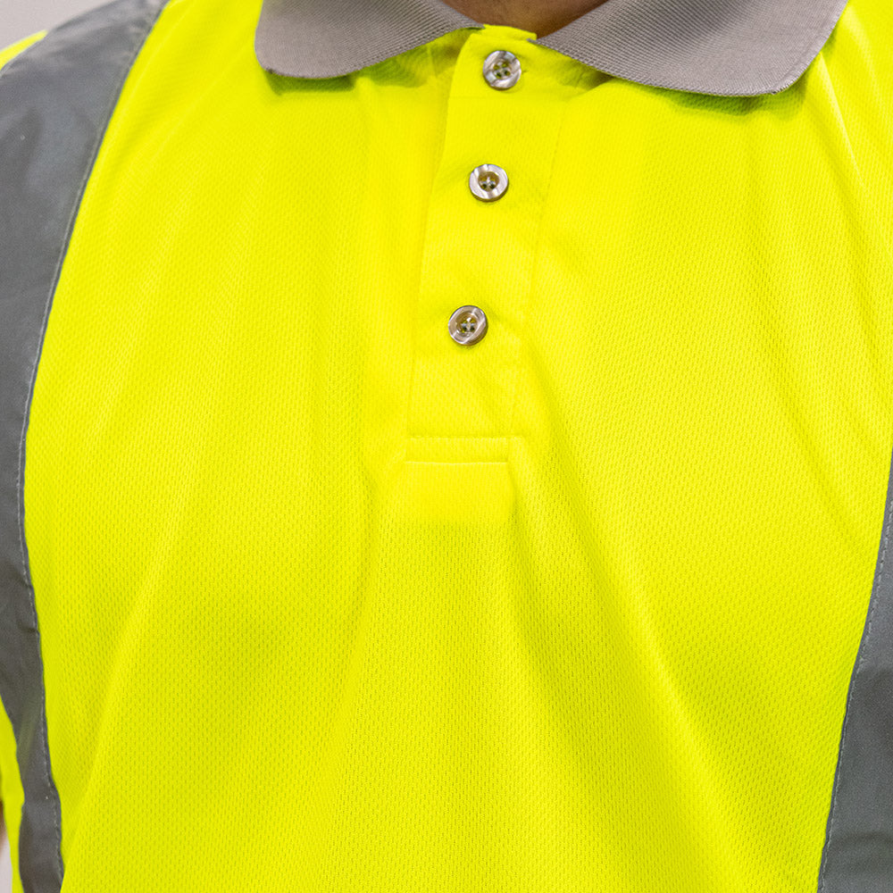 Hi-Visibility Polo Shirt - Long Sleeve - Yellow, XX Large