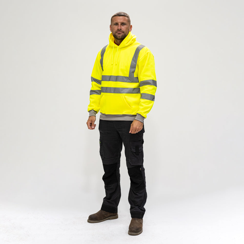 Hi-Visibility Sweatshirt with Hood - Yellow, X Large