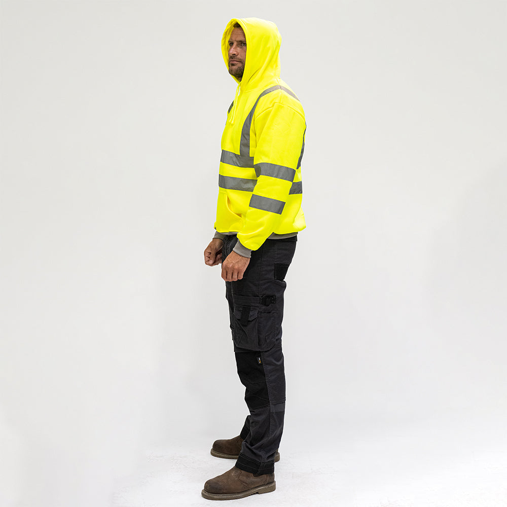 Hi-Visibility Sweatshirt with Hood - Yellow, X Large