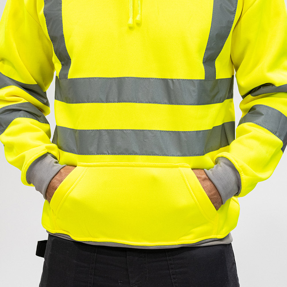 Hi-Visibility Sweatshirt with Hood - Yellow, X Large