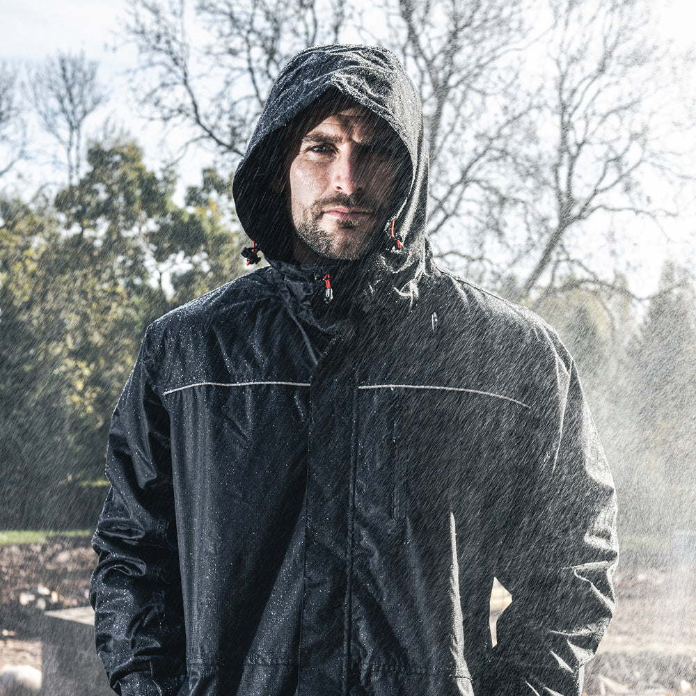 Waterproof Lined Rain Jacket - Black, Large