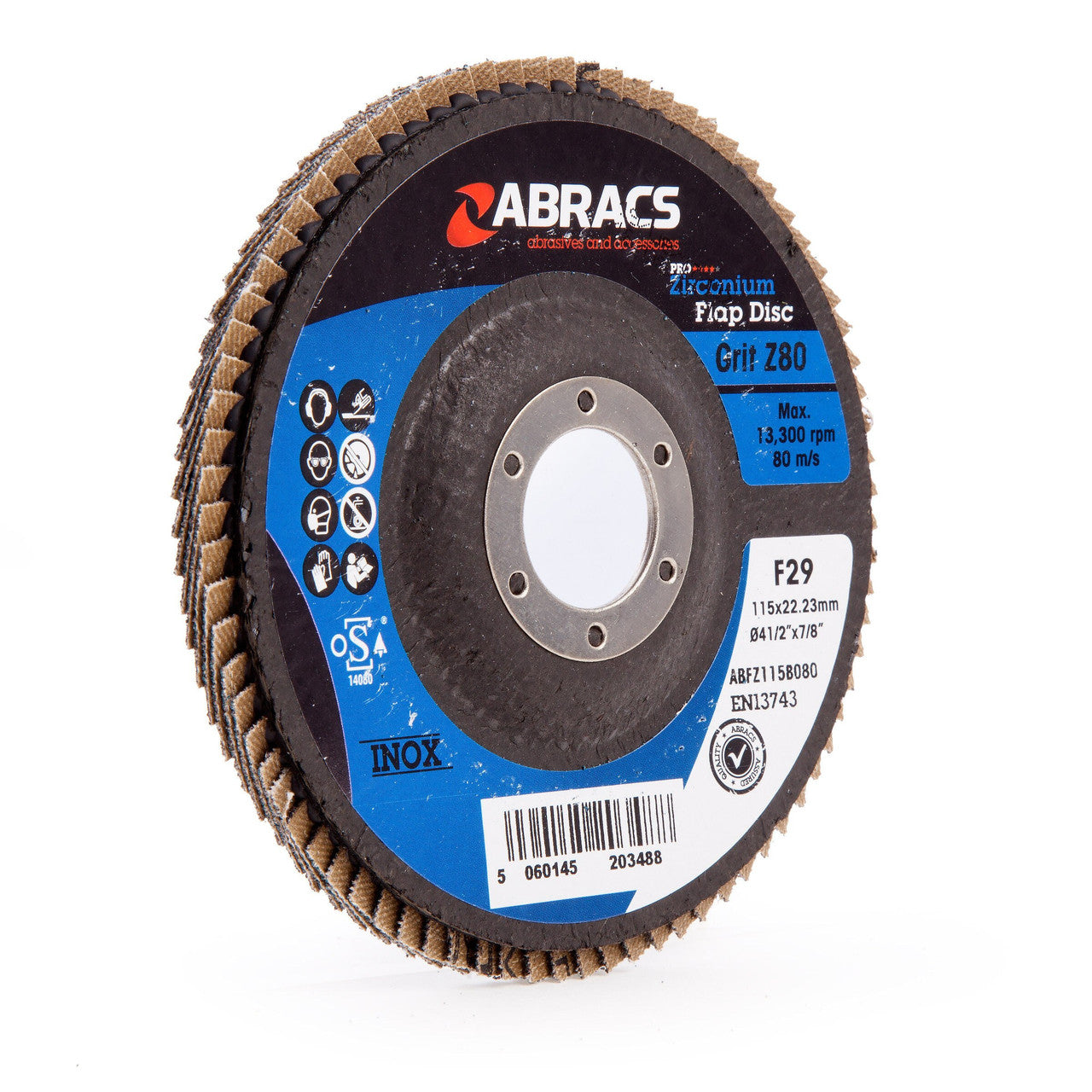 Abracs ABFZ115B080 Pro Zirconium Flap Disc 115mm 80 Grit (5 Pack)