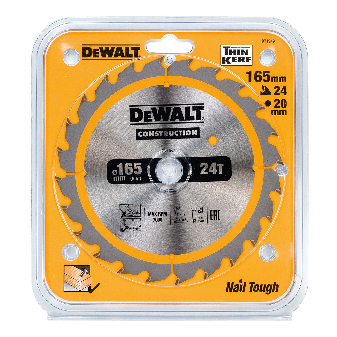 Dewalt DT1949 Construction Circular Saw Blade 165 x 20mm x 24T