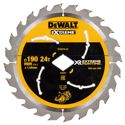 Dewalt DT40270 Extreme Runtime Circular Saw Blade for DCS577 190mm x 24T