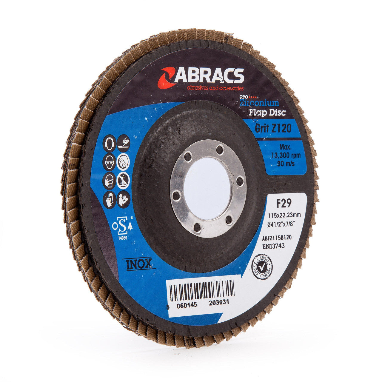 Abracs ABFZ115B0120 Pro Zirconium Flap Disc 115mm 120 Grit (5 Pack)