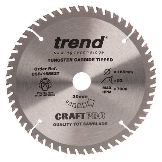 Trend CSB/16552T CraftPro Saw Blade Fine Trim 165mm x 20mm x 52T