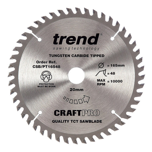 Trend CSB/PT16548 CraftPro Saw Blade 165mm x 20mm x 48T (2.0mm Kerf)