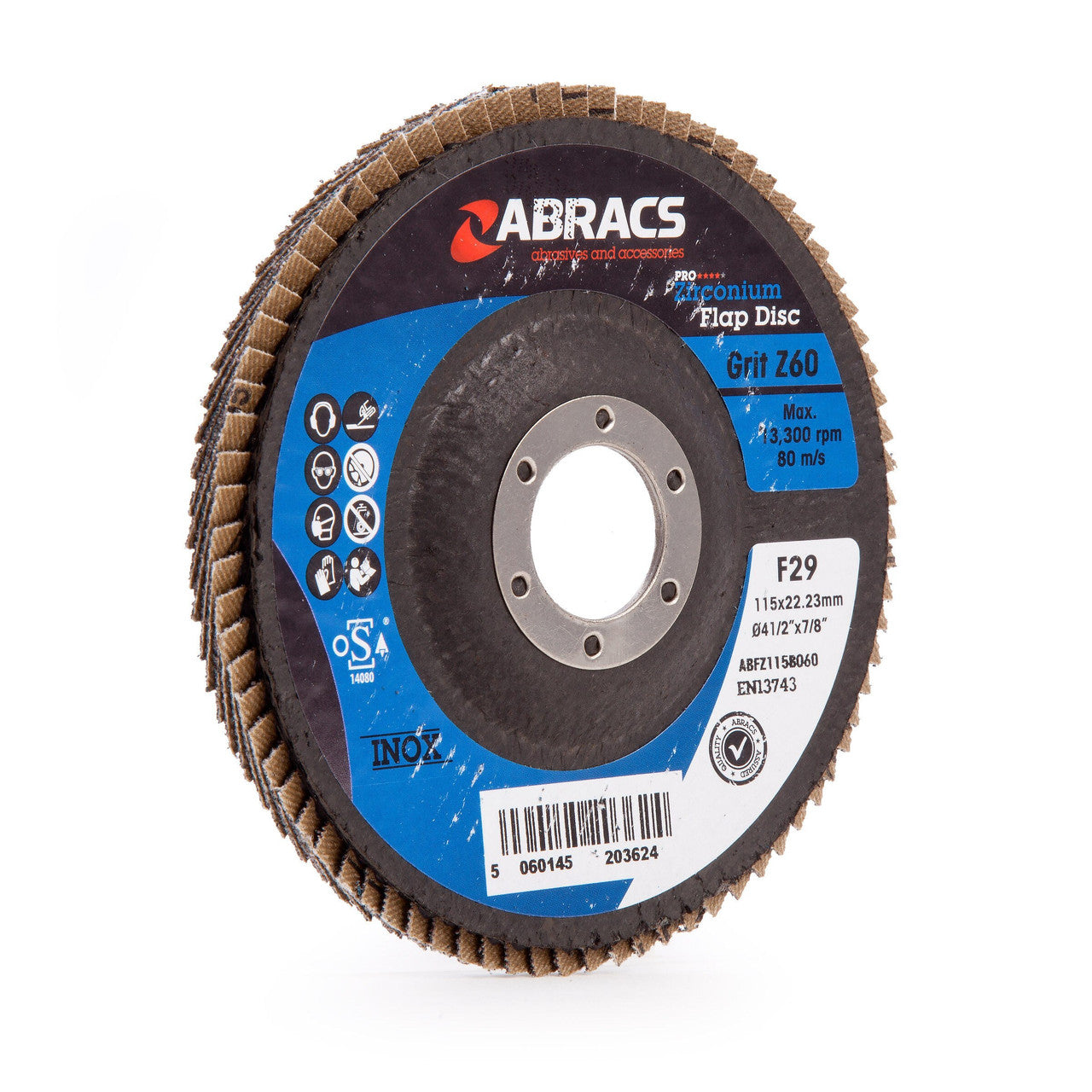Abracs ABFZ115B060 Pro Zirconium Flap Disc 115mm 60 Grit (5 Pack)