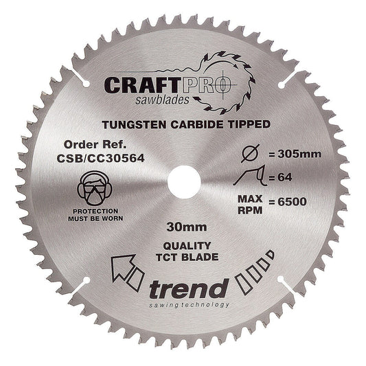 Trend CSB/CC30564 CraftPro Saw Blade for Mitre & Table Saws 305 x 30mm x 64T
