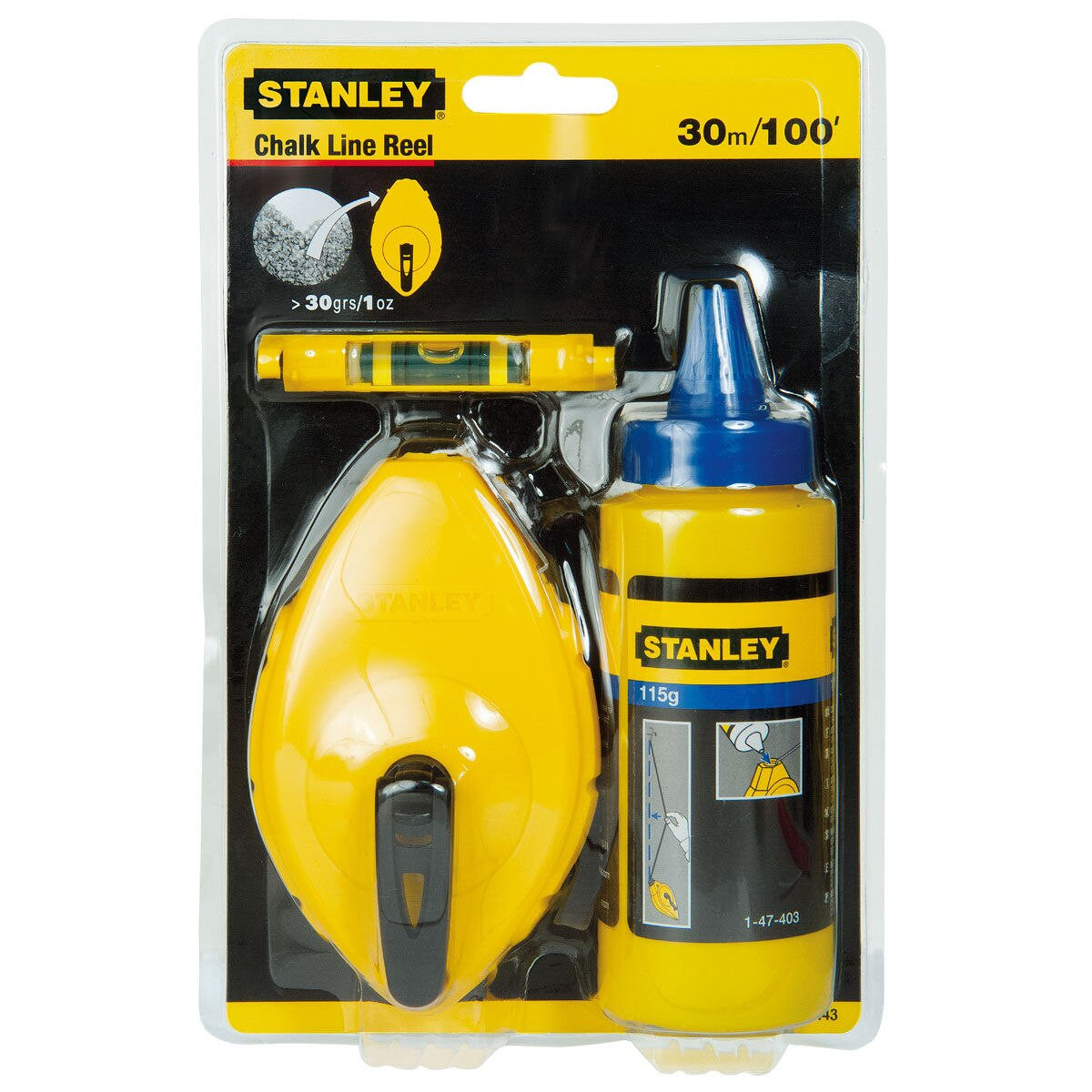 Stanley 0-47-443 Chalk Line & Blue Builders Chalk 30m