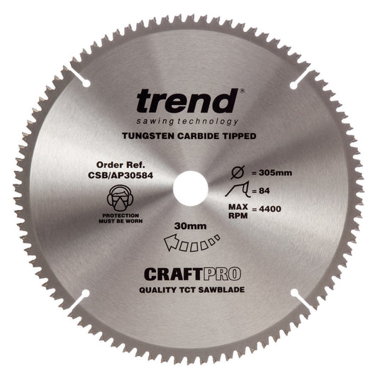 Trend CSB/AP30584 CraftPro Saw Blade for Aluminium & Plastic 305mm x 30mm x 84T
