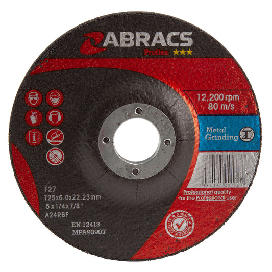 Abracs Proflex Metal Grinding Discs with DPC Centre 125mm x 6mm (25 Pack)