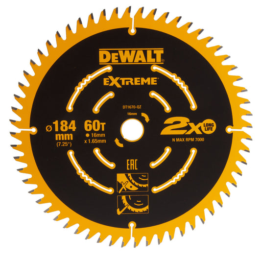 Dewalt DT1670 Extreme Fine Circular Saw Blade for DCS365 184 x 16mm x 60T