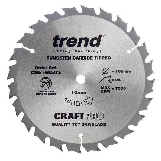 Trend CSB/16524TA CraftPro Saw Blade for Wood 165 x 10mm x 24T