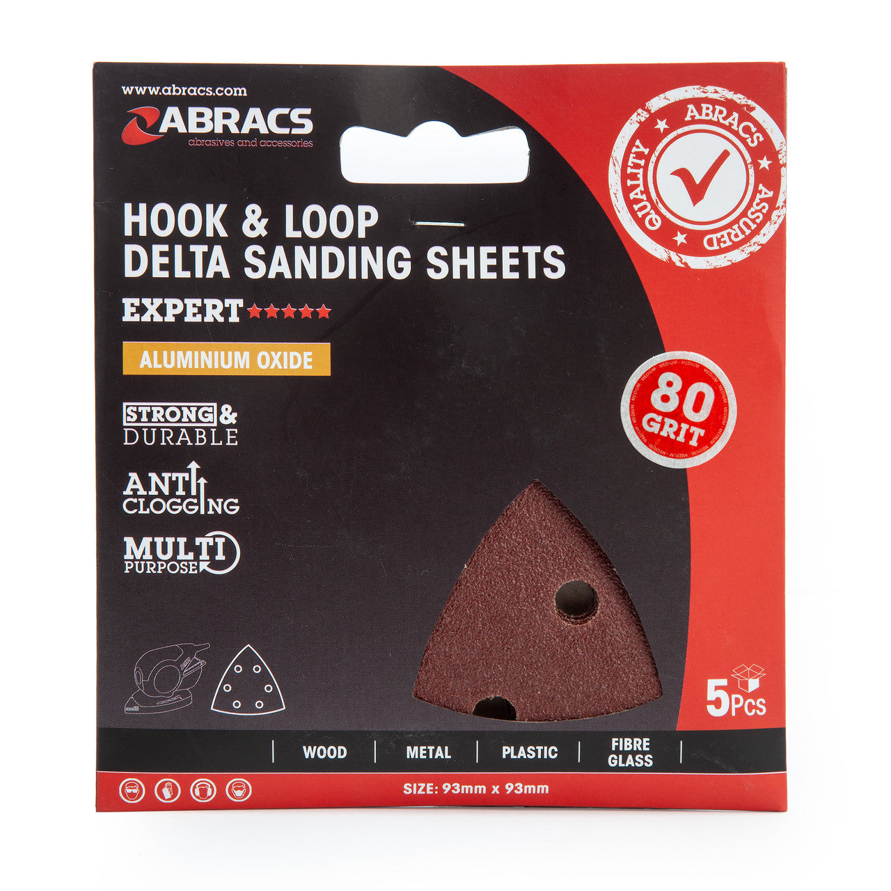 Abracs ABHLT9393080 Delta Sanding Sheets 80 Grit 93mm (5 Pack)