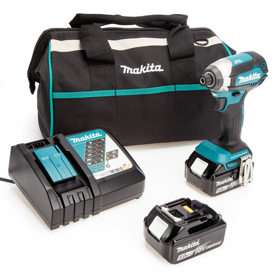 Makita DTD153 18V LXT Brushless Impact Driver, Toolbag, Charger (2 x 5.0Ah Batteries)