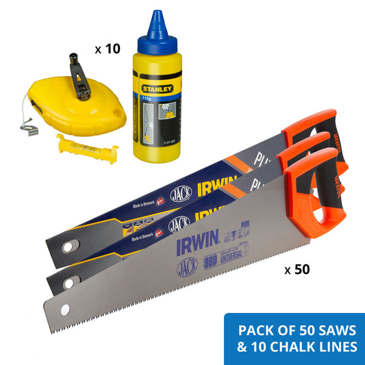 Irwin Jack 880 Plus 500mm Universal Handsaws 50-pack AND 10 x Stanley Chalk Lines