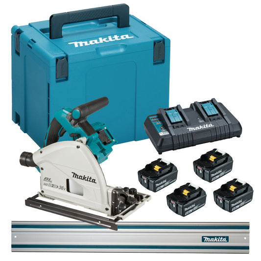 Makita DSP600 36V 165mm Plunge Saw & Guide Rail (4 x 5.0Ah Batteries) in MakPac