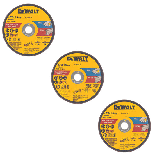 Dewalt DT20592 Bonded Abrasive Cutting Discs 75mm x 1.6mm x 9.5mm (Pack of 3)