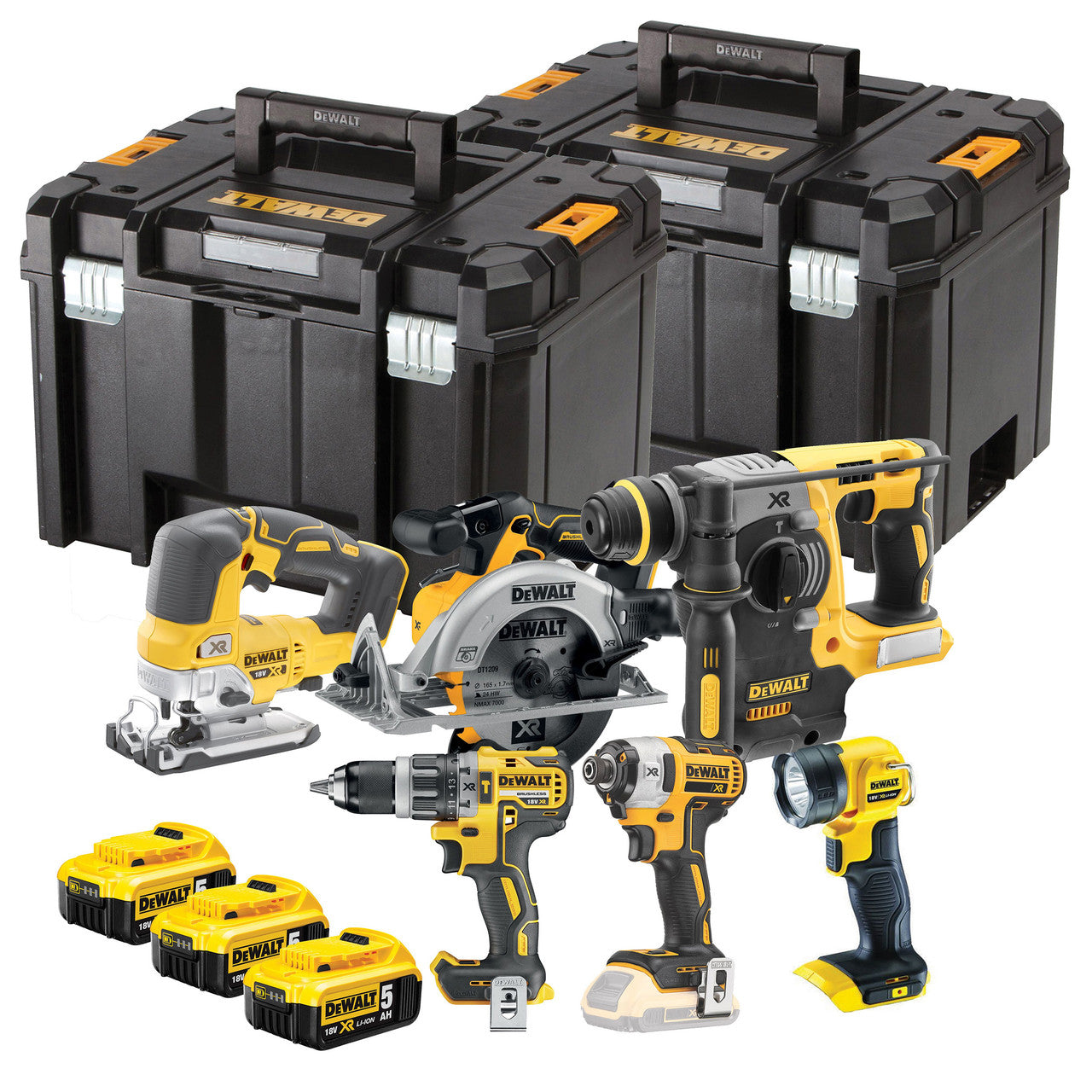 Dewalt DCK690P3T 18V XR Brushless 6 Piece Kit (3 x 5.0Ah Batteries) with 2 x TSTAK Boxes