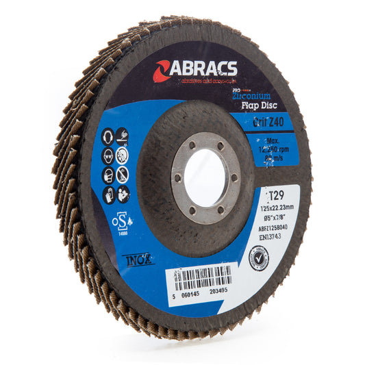 Abracs ABFZ125B040 Zirconium Flap Disc with DPC Centre 125mm x 22.23mm 40 Grit