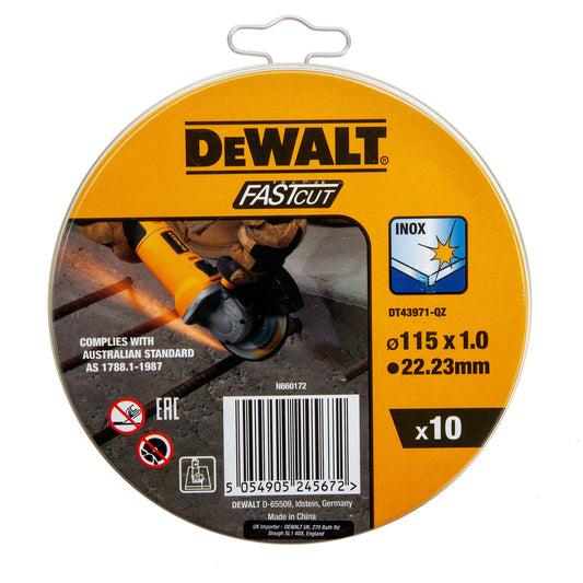 Dewalt DT43971 Bonded Discs Thin Fast Cut 115 x 1.0 x 22.23mm (10 x Tin)
