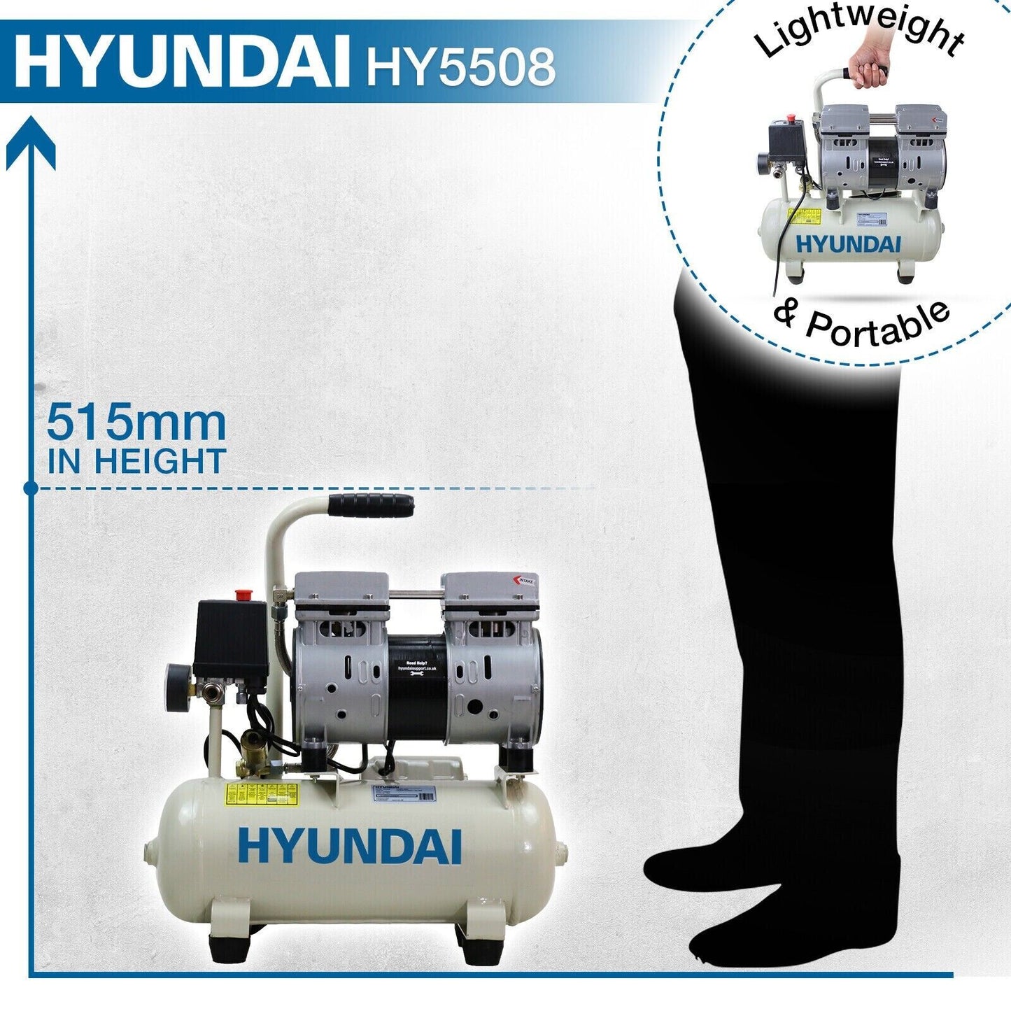 Hyundai 100PSI 8L SUPER Silent Air Compressor Portable Direct Drive 550w HY5508