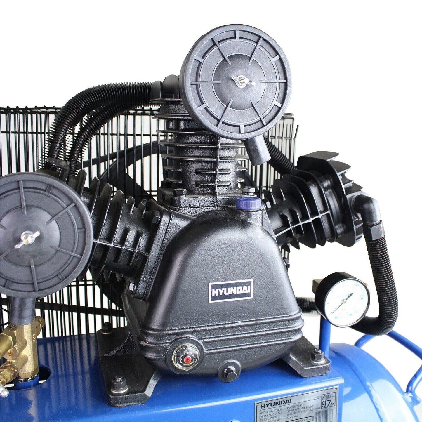 Hyundai Petrol Air Compressor, 90 ltr Portable 10.75FM 145psi 7hp HY70100P