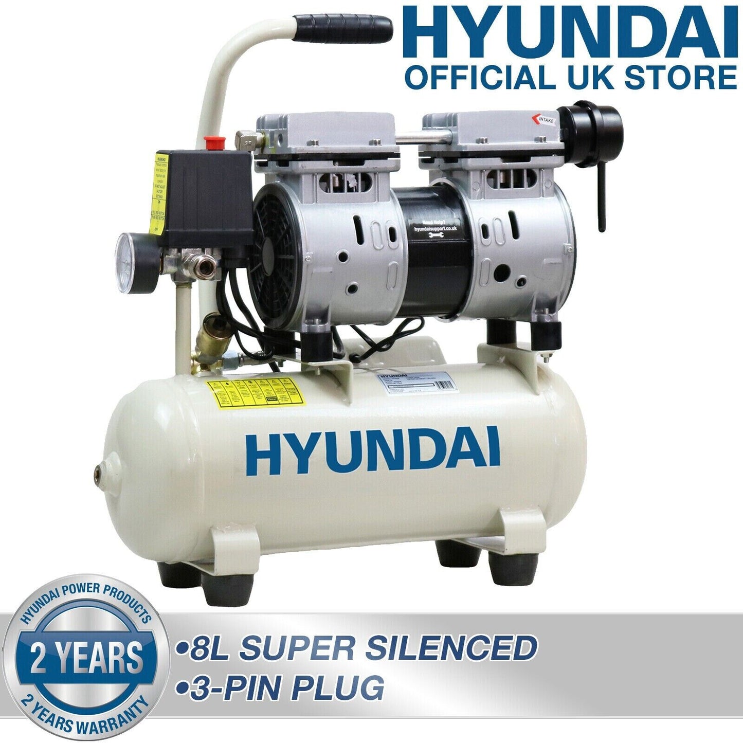 Hyundai 100PSI 8L SUPER Silent Air Compressor Portable Direct Drive 550w HY5508
