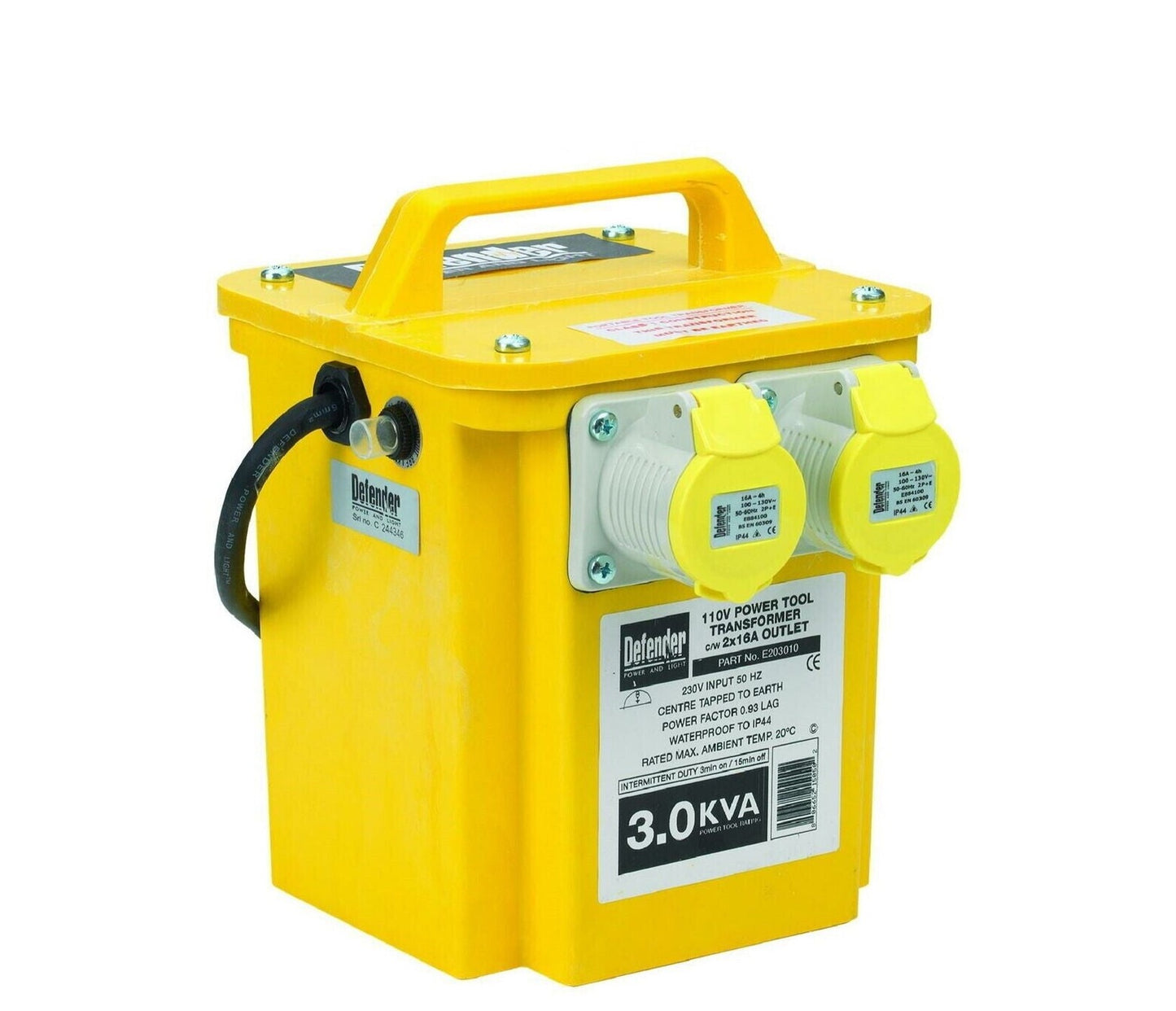 Defender 3KVA Transformer 2 x 16A 110volt Outlets - E203010