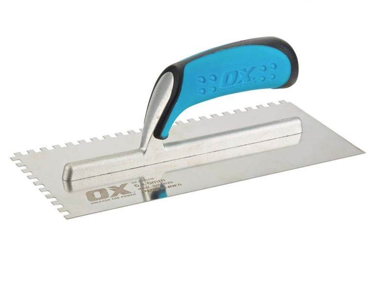 Ox Notched Stainless Steel Tiling Trowels 6mm, 8mm, 10mm, 12mm - Square Notch