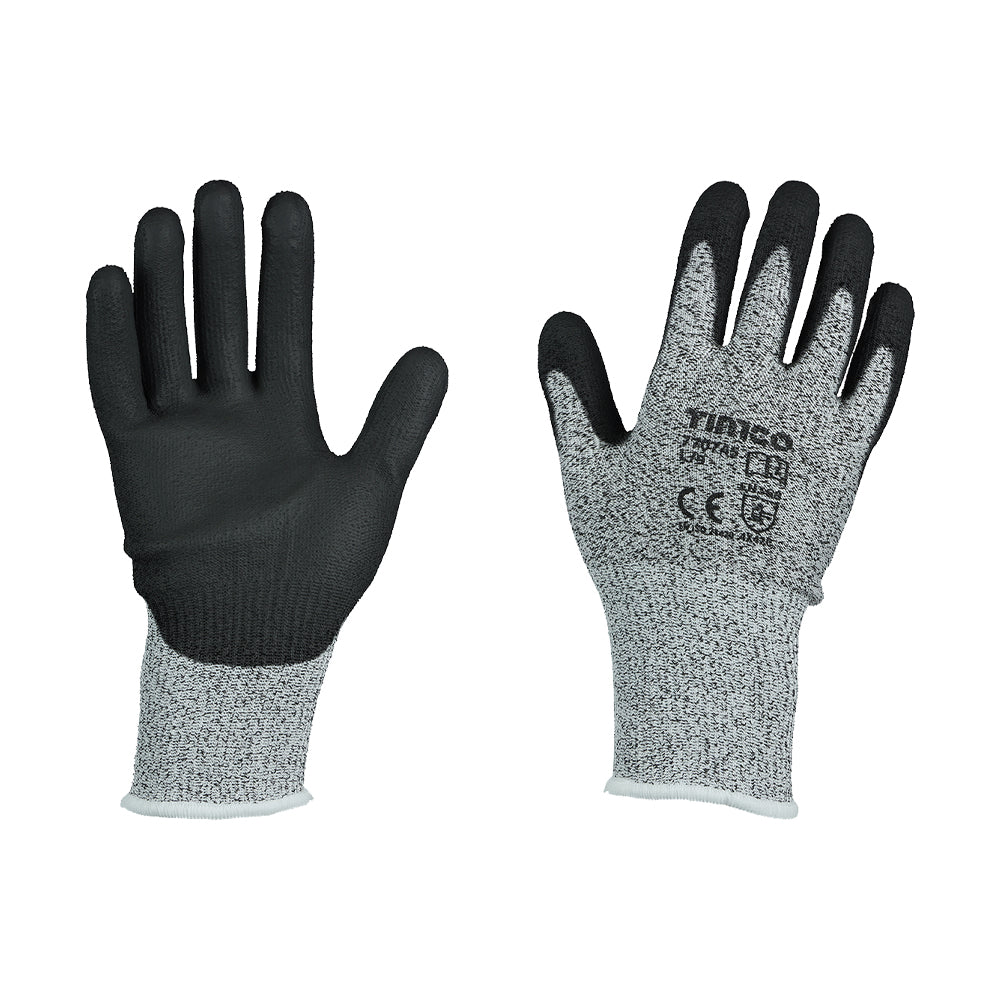 Gloves Safety High Cut Gloves - PU Coated HPPE Fibre with Glass Fibre L