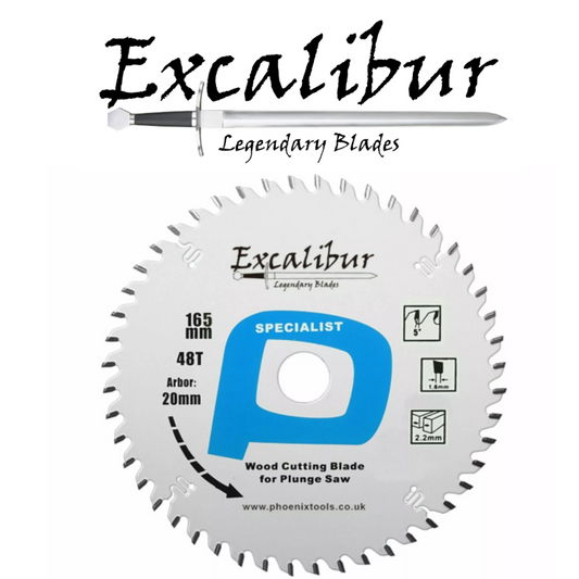 Excalibur Teflon Coated TCT 165mm Plunge Saw Blade 48 x 20mm