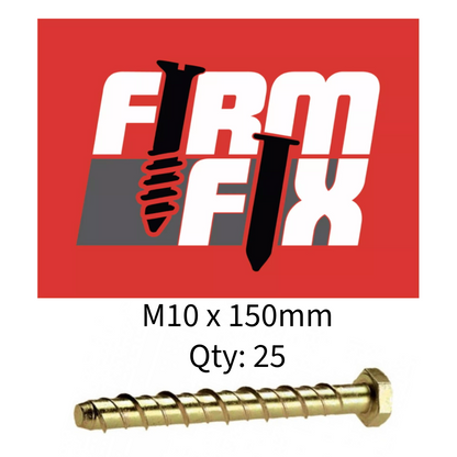 M10 x 150mm Concrete Bolt, Thunder Bolt Hex Head Self Tapping Box of 25