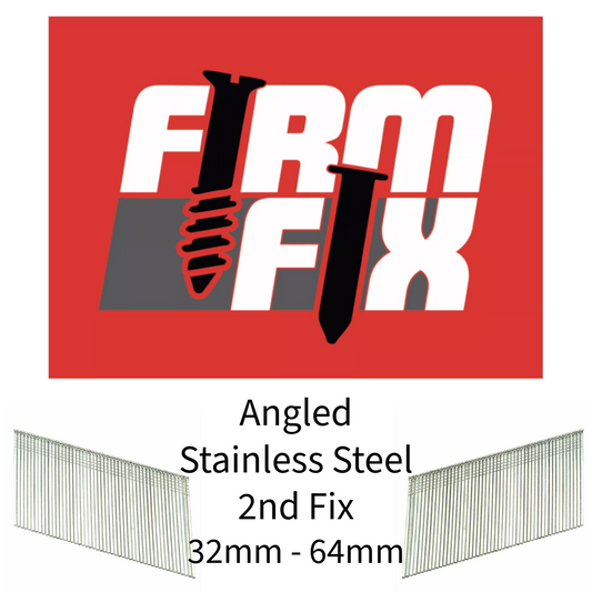 Angled Stainless Steel 2nd Fix Brad Pins 16 Gauge 32mm - 64mm Box of 2,000 With or Without Fuel Cells