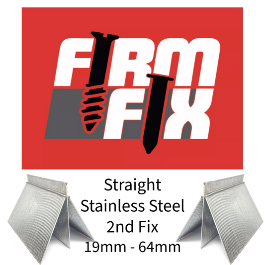 Straight Stainless Steel 2nd Fix Brad Pins 16 Gauge 19mm - 64mm Box of 2,000 With or Without Fuel Cells