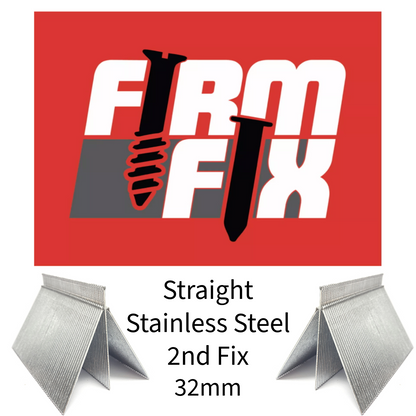 Straight Stainless Steel 2nd Fix Brad Pins 16 Gauge 19mm - 64mm Box of 2,000 With or Without Fuel Cells