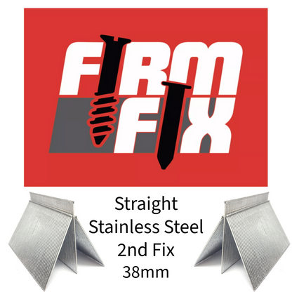 Straight Stainless Steel 2nd Fix Brad Pins 16 Gauge 19mm - 64mm Box of 2,000 With or Without Fuel Cells