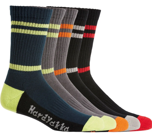 Hard Yakka Multicoloured Crew Long Sock Work Boot Socks 5pk