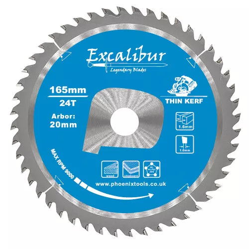 Excalibur Circular Saw Blades 165mm - 24 Teeth or 48 Teeth - 20mm Bore